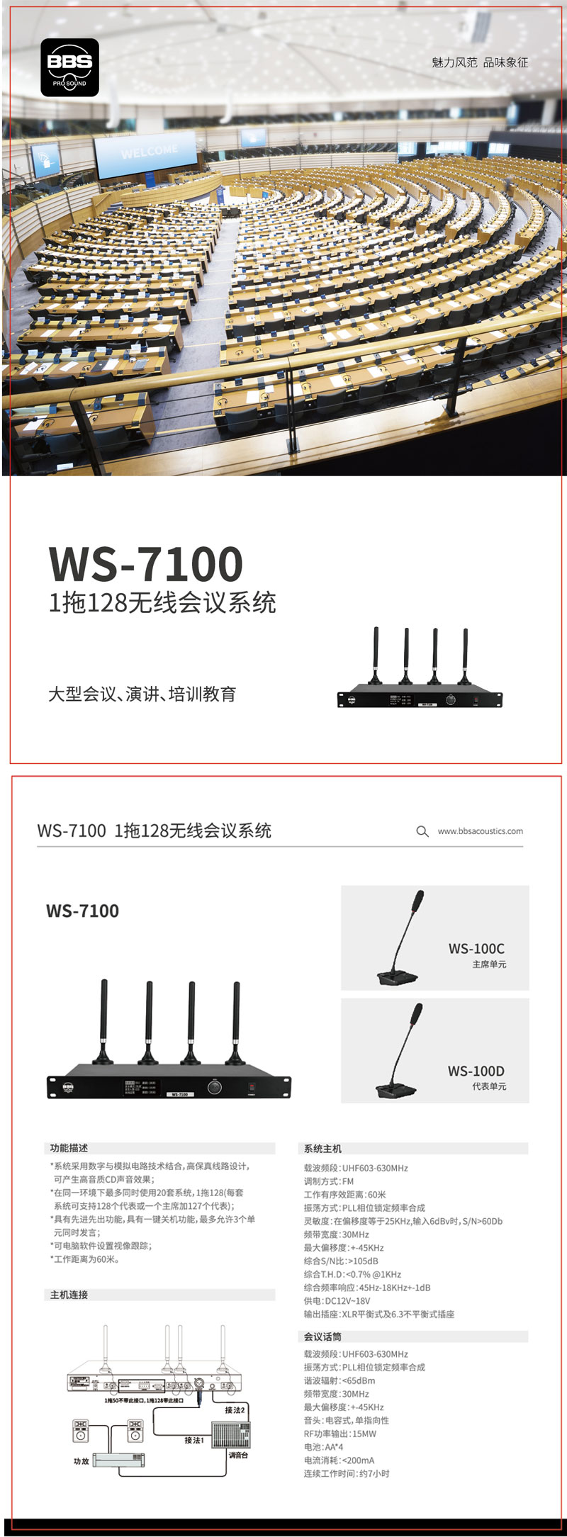 WS-7100 1拖128無線會議係統